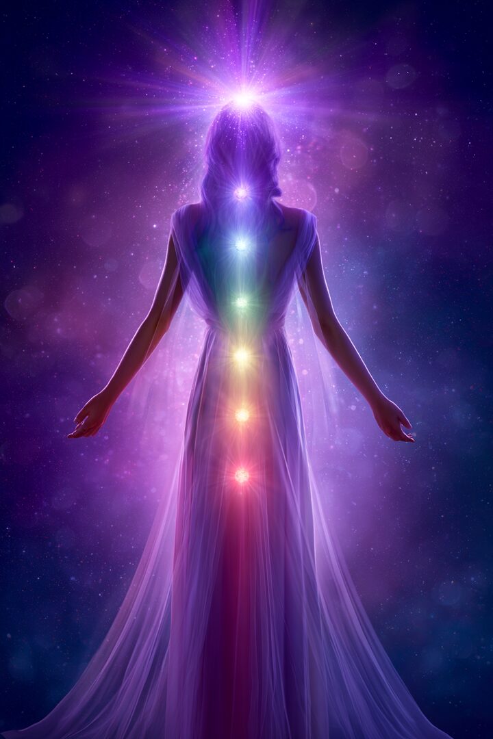Campo energético com chakras iluminados